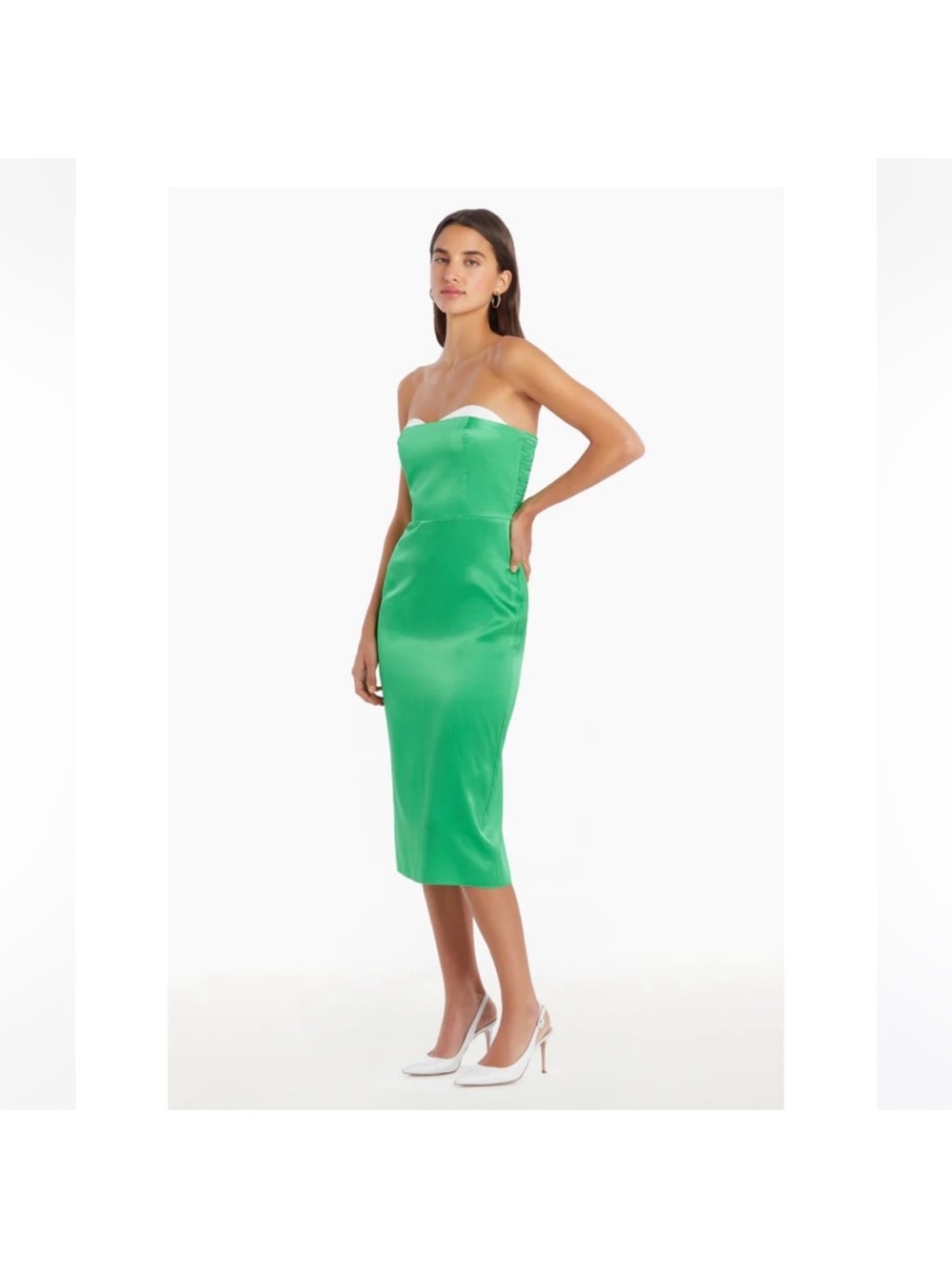 Amanda Uprichard Strapless Satin Midi Dress – Green Cocktail – Small - Picture 7 of 10